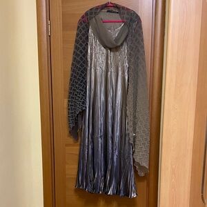 Komarov Brown  Maxi Dress with Sheer Overlay with scarf